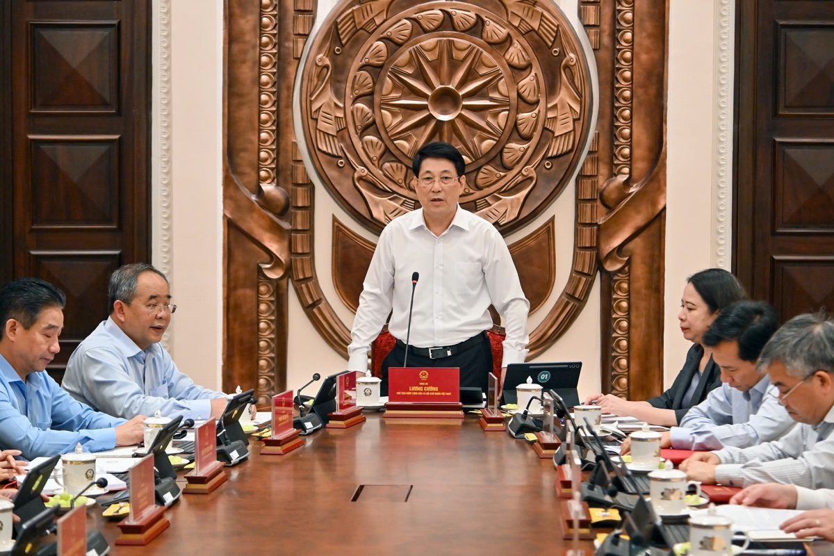 Chủ tịch nước Lương Cường phát biểu kết luận buổi làm việc. Ảnh: VOV